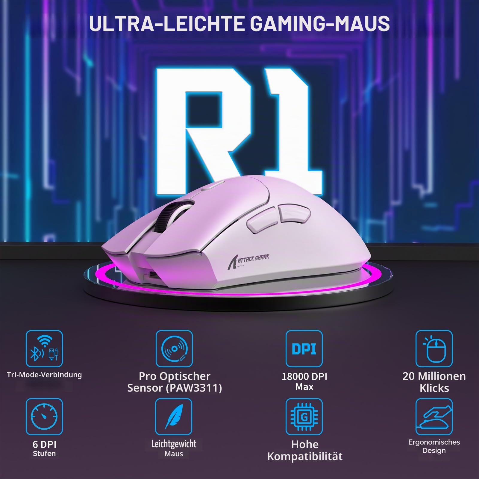 MAMBASNAKE x ATTACK SHARK Wired Gaming Tastatur und Maus Combo, X65HE Gaming Keyboard and Mouse Set White, 59g Superlight PAW3311 Wireless Mäuse, Mini 65% Rapid Trigger Magnetic Tastatur, QWERTY -Weiß