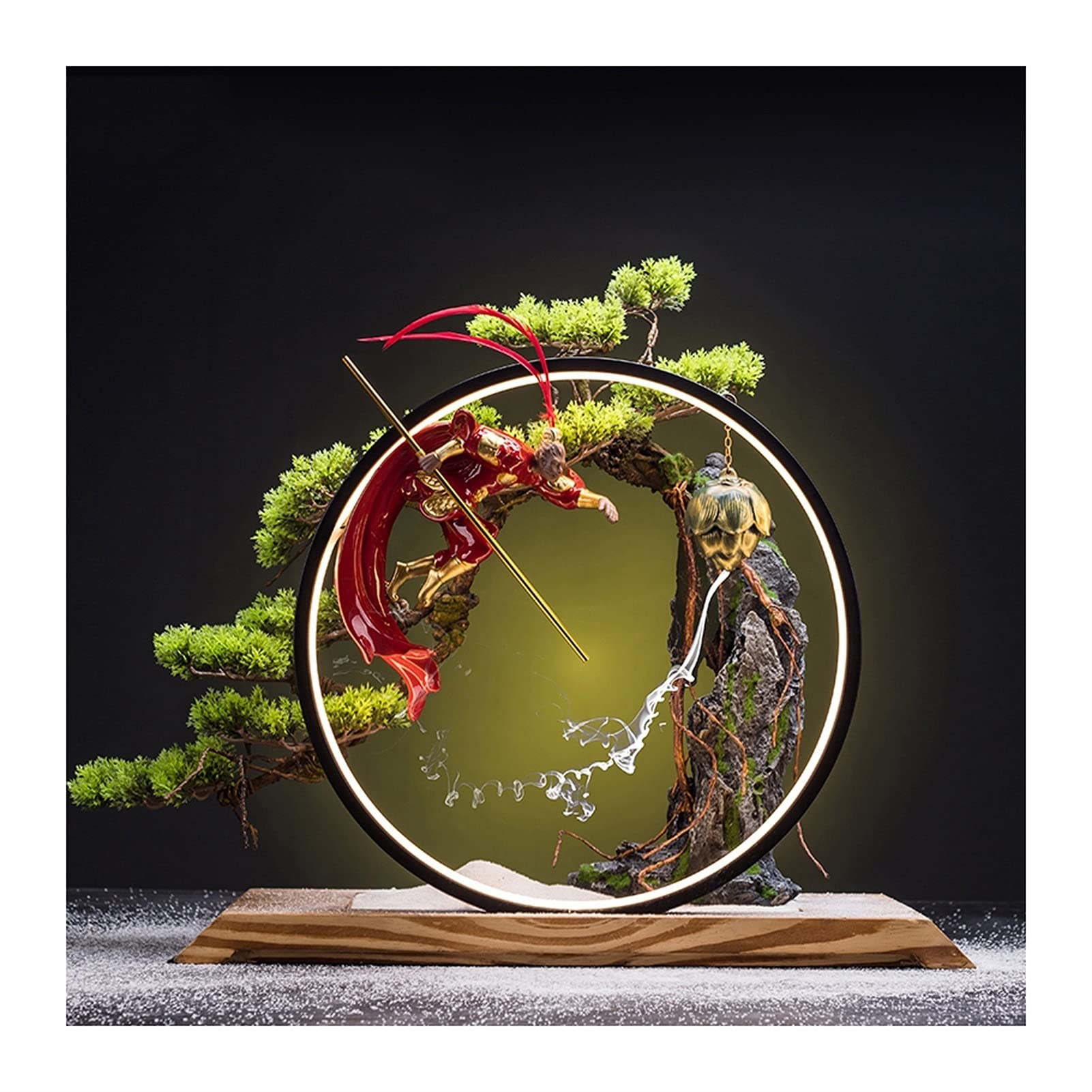 Sztuczne drzewo bonsai z małpą król rzeźba i led światła kreatywne sztuczne powitanie sosnowe ozdoby zen odpowiednie do salonu dekoracji wejściowych w biurze