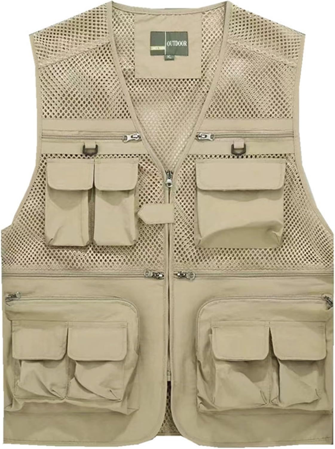 Men's Outdoor Fishing Vest Quick Dry Casual Gilet Multi Pocket Waistcoat Breathable Photography Outerwear Mesh Lined Traveling Hiking Sleeveless Jacket Utility Vest, A-Light Khaki, M, A-light