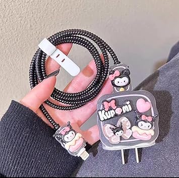 Black Charger Cover Compatible for iPhone 18W-20W Charger, 3D Cartoon Design Kurumi Black, Spiral | Chrg_iphn_KurumiBlack