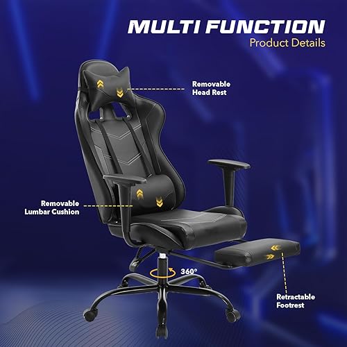 Miniatura 3 de Silla de juegos con reposapiés, silla de oficina ergonómica, silla de escritorio giratoria ajustable, silla de computadora reclinable con soporte