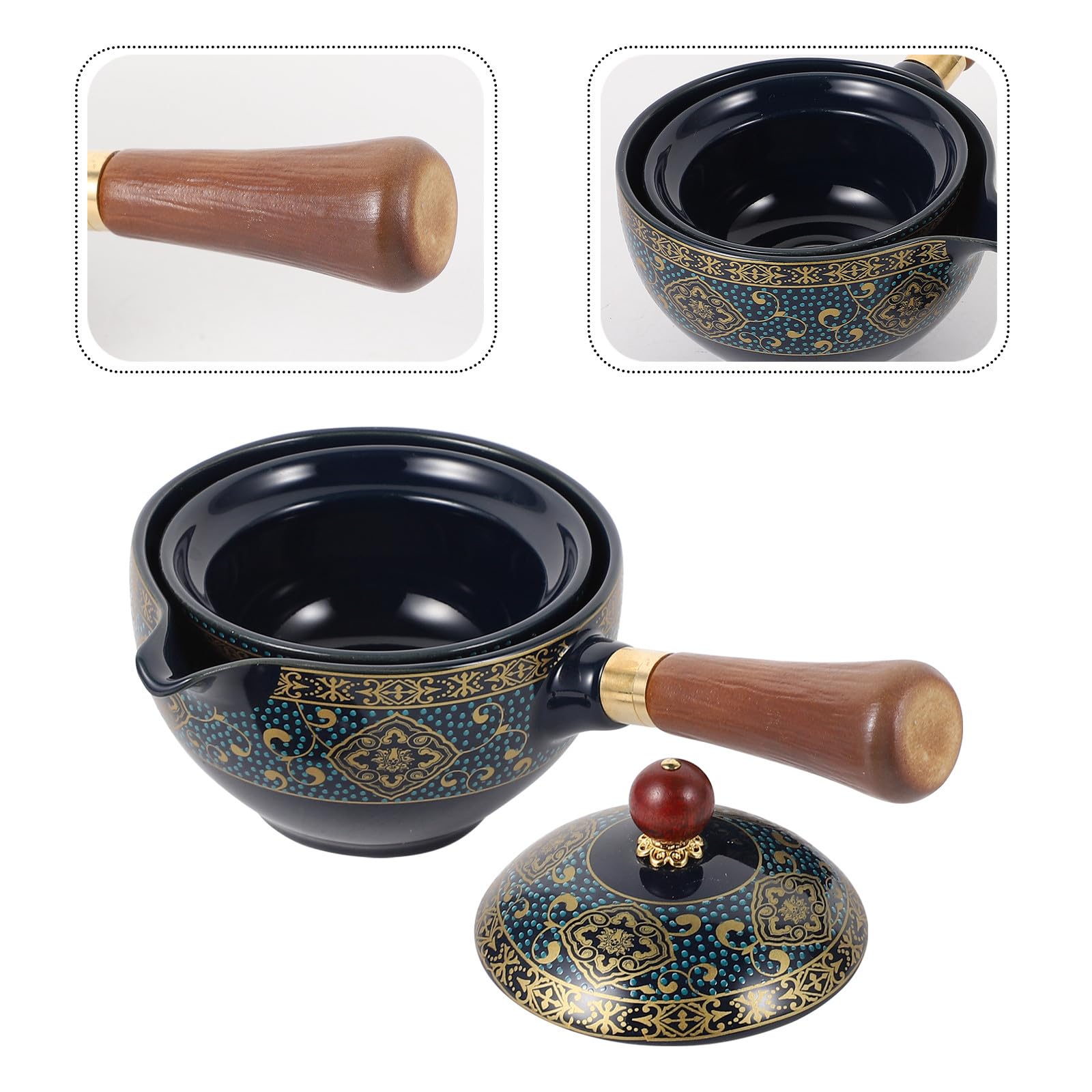SHINEOFI Tetera de Cerámica Asa Lateral 1 Unidad Tetera Casera Ligera en Color Azul Recipiente para Té de Porcelana Adecuado para Servir y Disfrutar en Reuniones Familiares