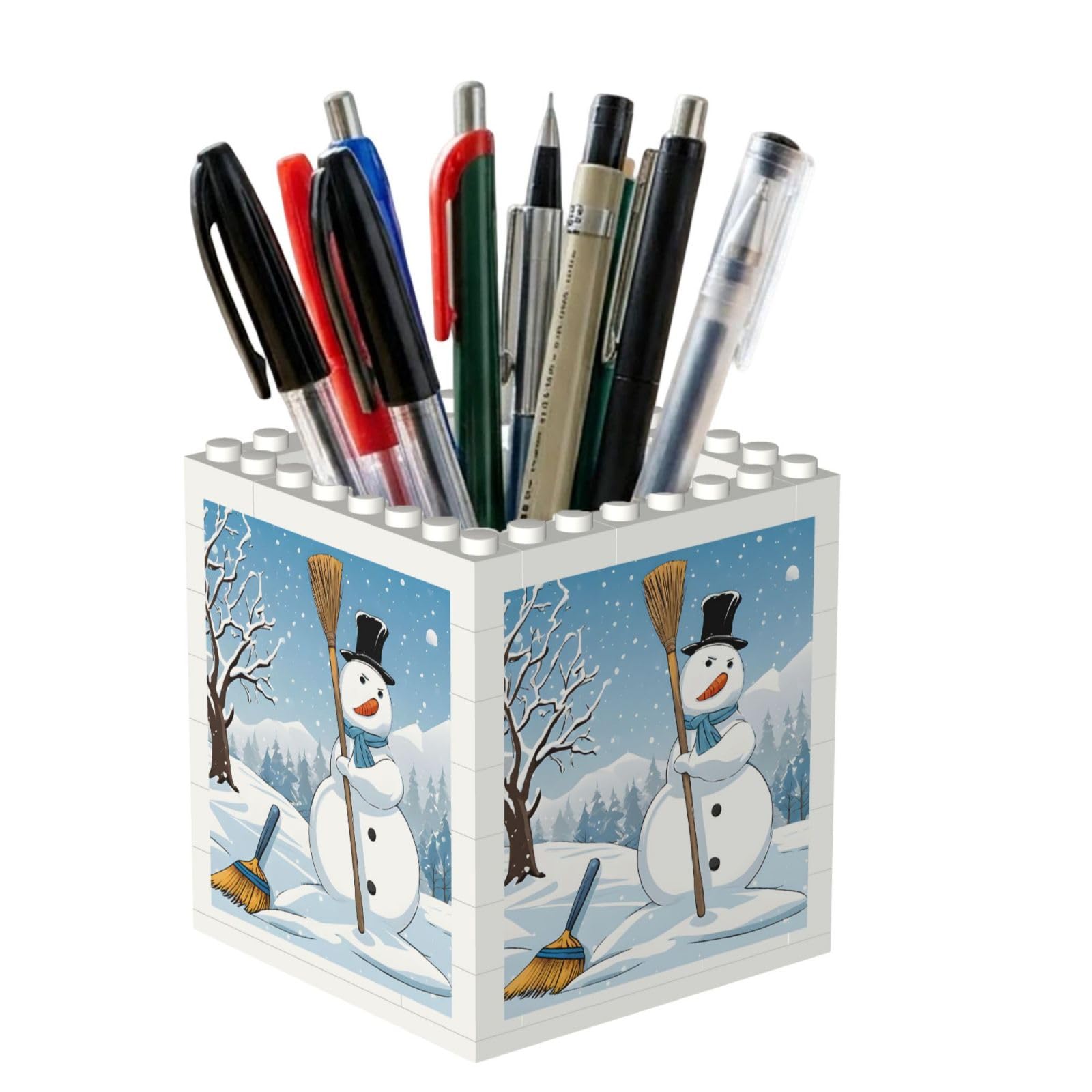 ESNAIUVCD Christmas Print Building Block Pen Holder - Pencil Holder For Desk/Classroom,Desk Accessories, Multifunctional Office Supplies Pen Organizer Pencil Cups(2pcs)