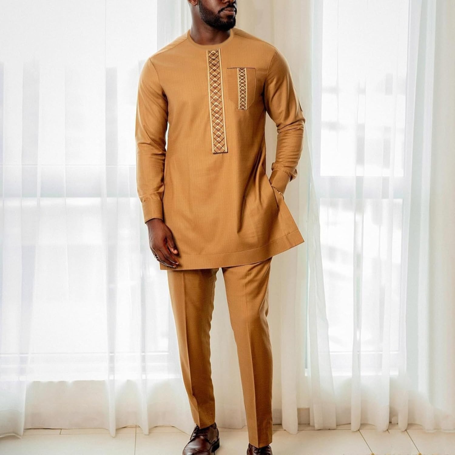 Embroidery Clothes 2 Pieces Outfits African Clothing for Men Shirt and Pant Suit Dashiki Attire Slim Fit Blazer