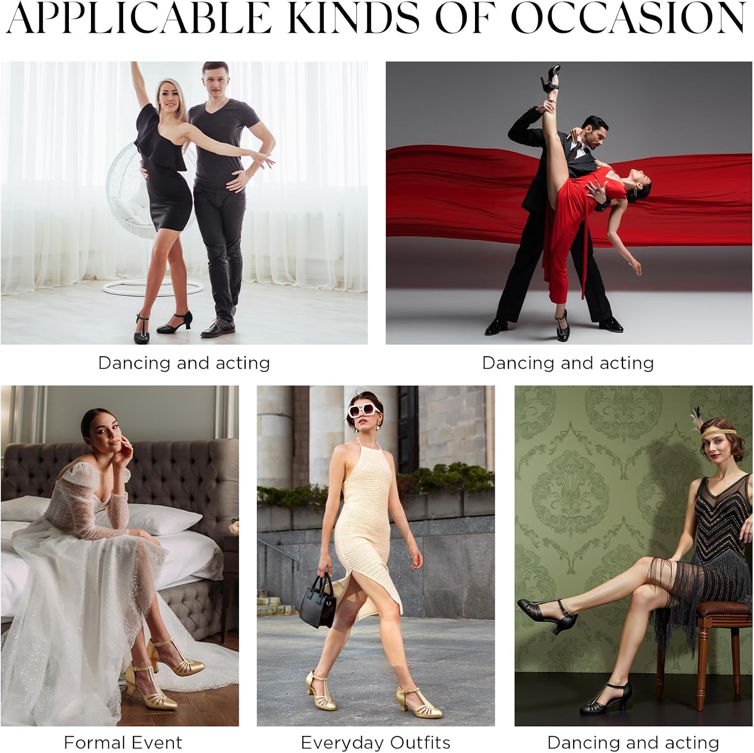 YESSA T-Strap Character Shoes for Women 2" Dance Shoes 1920s Shoes for Ballroom Latin Salsa Swing Folklorico Tango Wedding Flapper Gatsby Shoe - Image 2