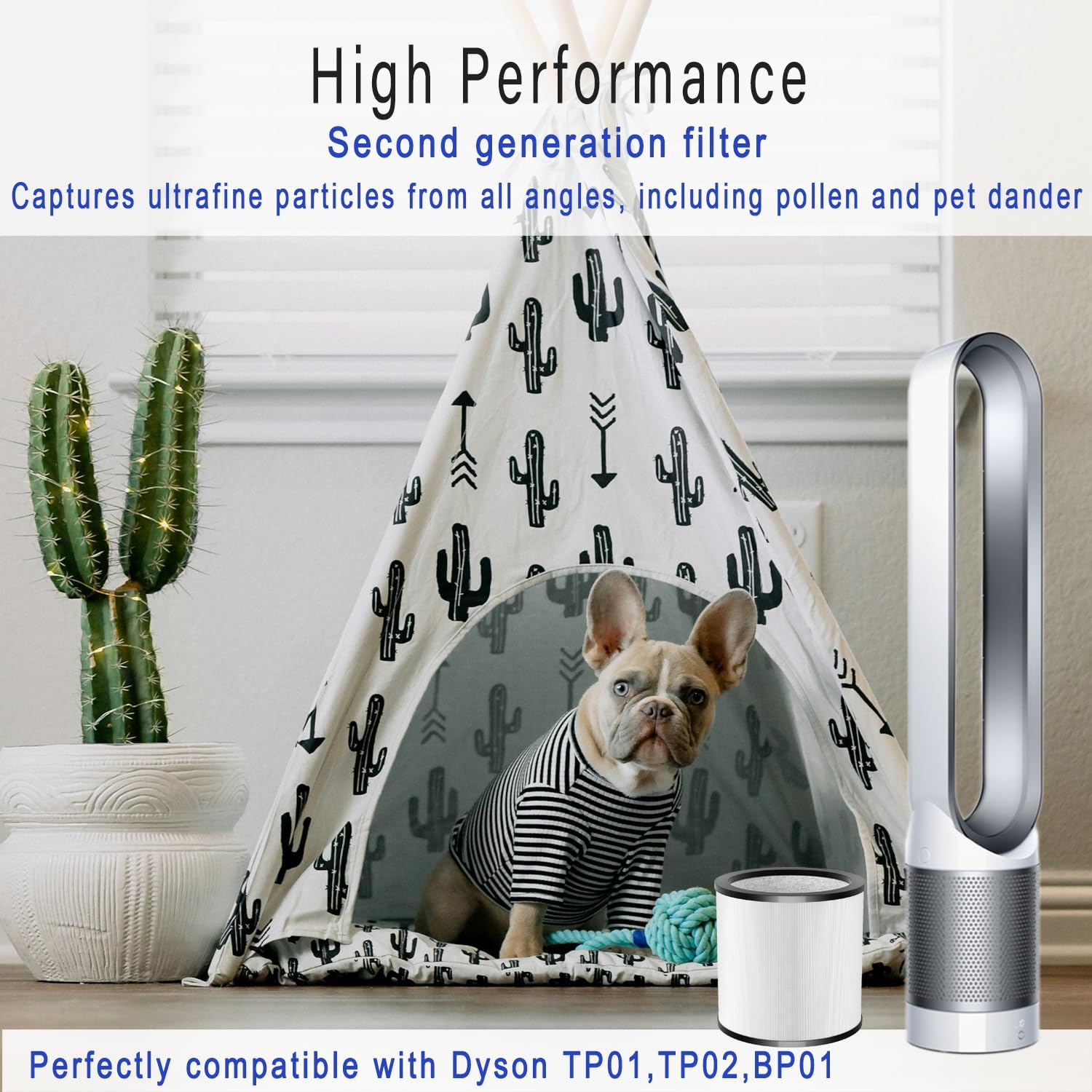 Updated TP01 Filter, 360 Glass HEPA Filter Replacement for Dyson Air Purifier Pure Cool Link TP01 TP02 TP03 AM11 Tower Fan, Pure Cool Me BP01 Personal Purifying Fan, Compare to 968126-03,2 Pack,Black