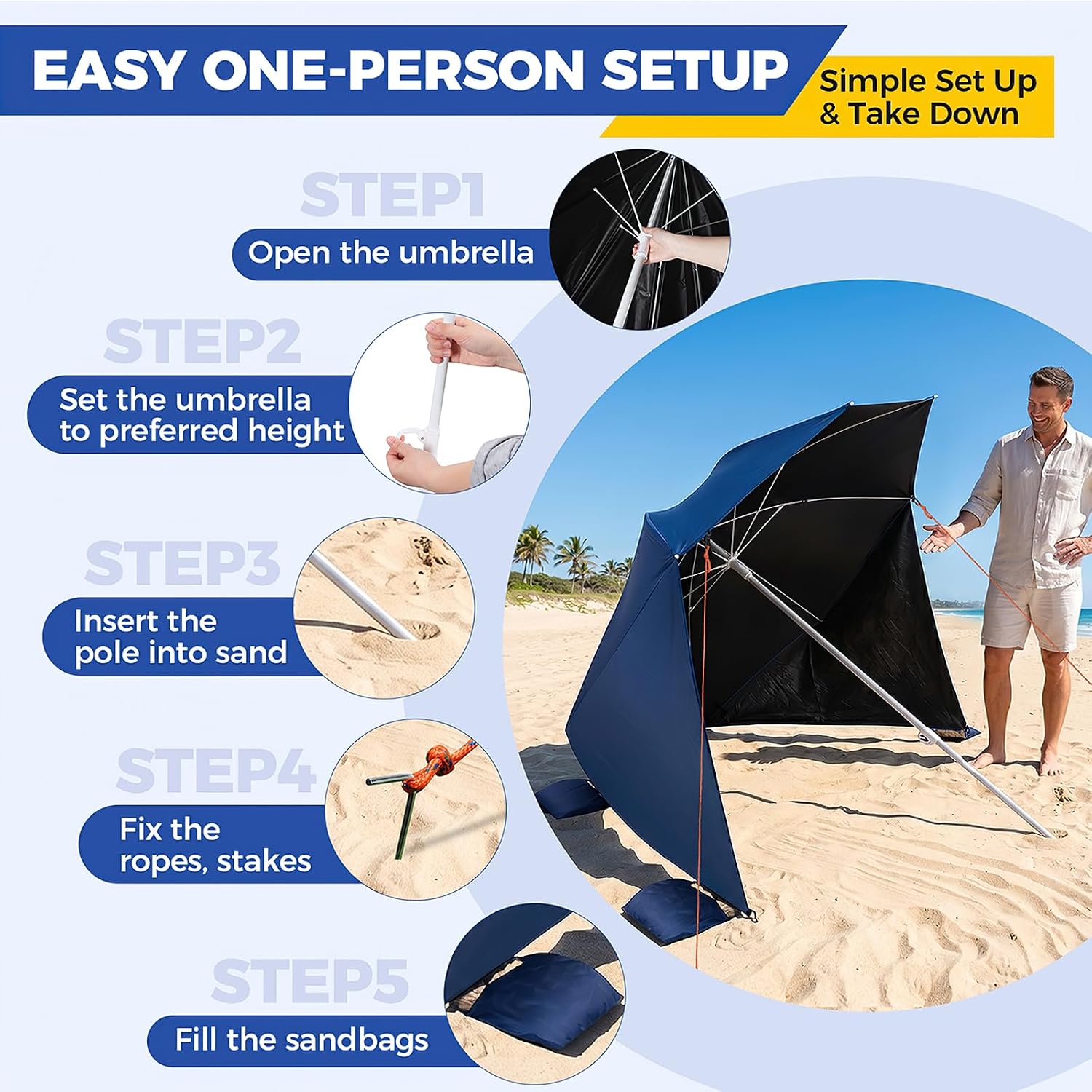 Beach Shelter Umbrella,2Pack UPF 50+ Large Camping Umbrella for Sports, Beach, Yard, Outdoor Activity, Windproof, Rainproof Canopy for Sun and Rain Protection, Dual Side Shelter Panel, Easy Setup