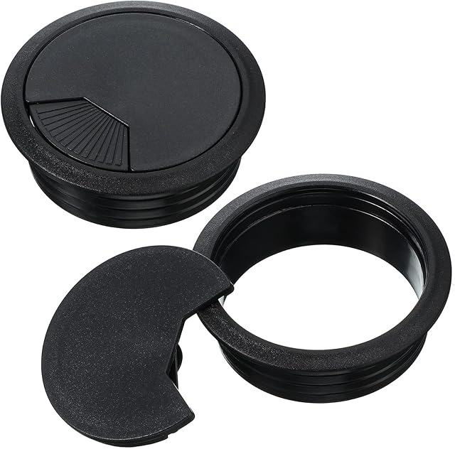 2 Pieces Desk Grommet, Desk Cable Wire Grommet Cord, PC Computer Desk Plastic Grommet, Tidy Wire Hole Cover Wire Organizers, 60 mm/ 2.36 Inch Mounting Hole Diameter (Black)