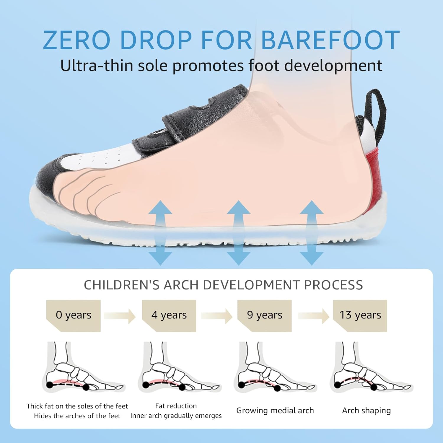 Toddler Wide Toe Box Barefoot Shoes Boys Girls Sneakers Zero Drop Kid Tennis Running Shoes Lightweight Non-Slip Comfortable Leather First Walking Shoe Outdoor Activities School - Image 5
