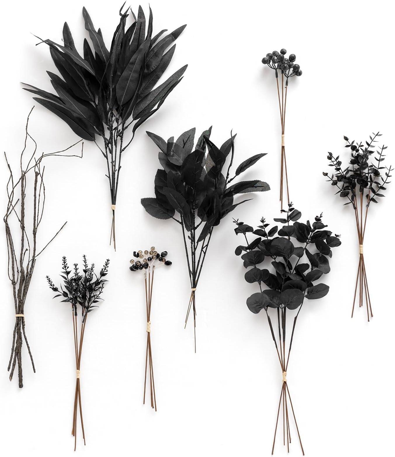 Ling's moment Artificial Greenery Stems Box Set, 36pcs with 8 Kinds of Faux Flowers Picks for DIY Bridal Bouquets Wedding Floral Arrangement Table Centerpieces, Black