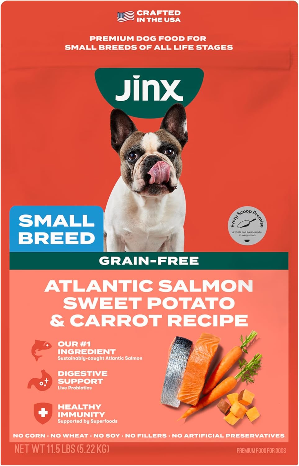 BBD: Nov 2026 - Jinx Premium Small Breed Dog Food Dry - Real Salmon, Brown Rice & Sweet Potato Kibble with Superfoods for Immune Support & Probiotics for Digestive Support - No Fillers â€“ 11.5lb Salmon Small Breed 11.5 Pound (Pack of 1)