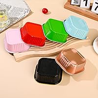 Vista 5 de Juego de 40 moldes cuadrados de papel de aluminio para cupcakes de 10 oz con tapas, moldes para brownies, moldes desechables grandes de 4”x4