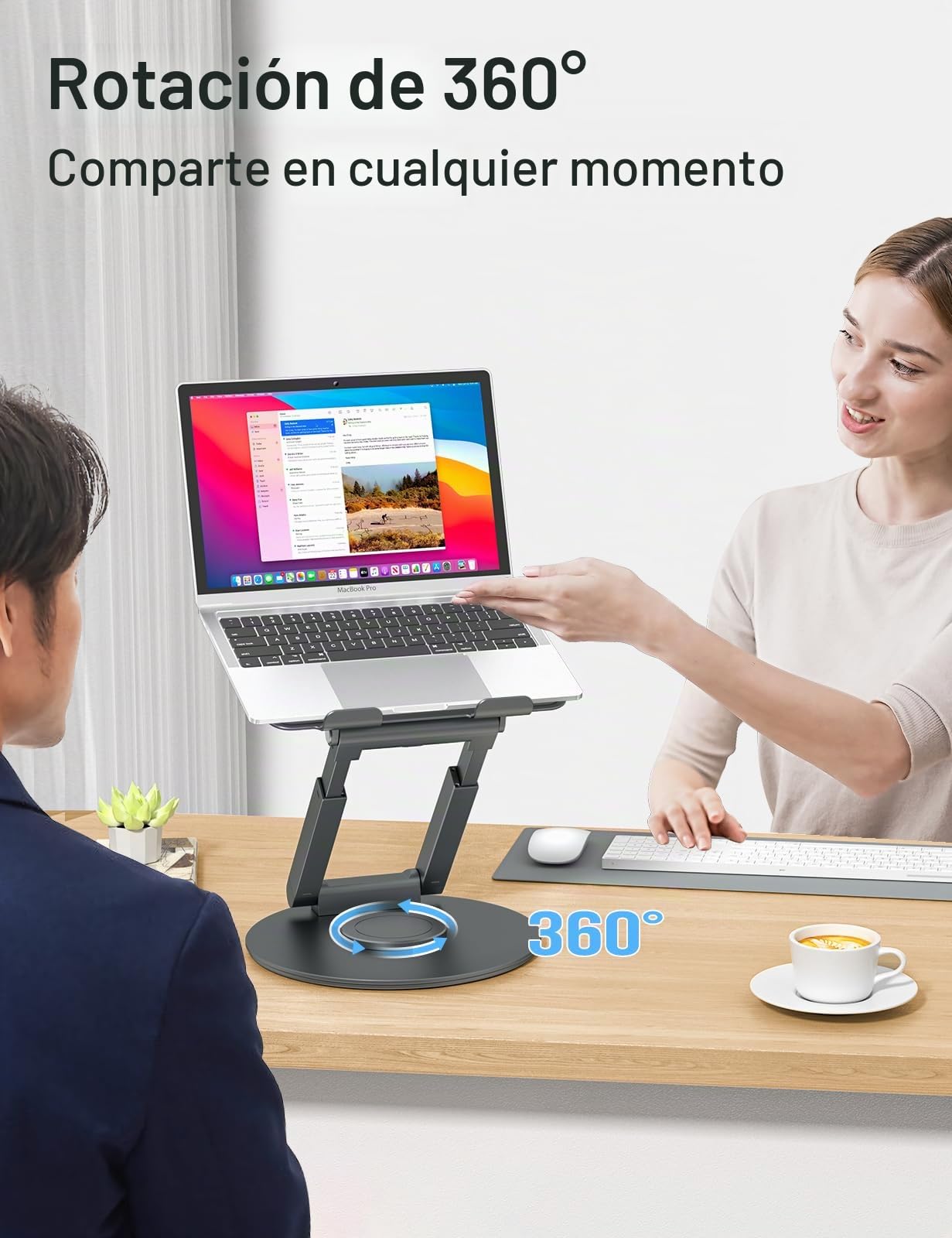 tounee Soporte Portátil Altura Ajustable de hasta 21 Pulgadas, Soporte Ergonómico Ordenador Portátil con Base Giratoria de 360 Grados Laptop Stand Compatible con Todas Las Portátiles de 10-17", Gris