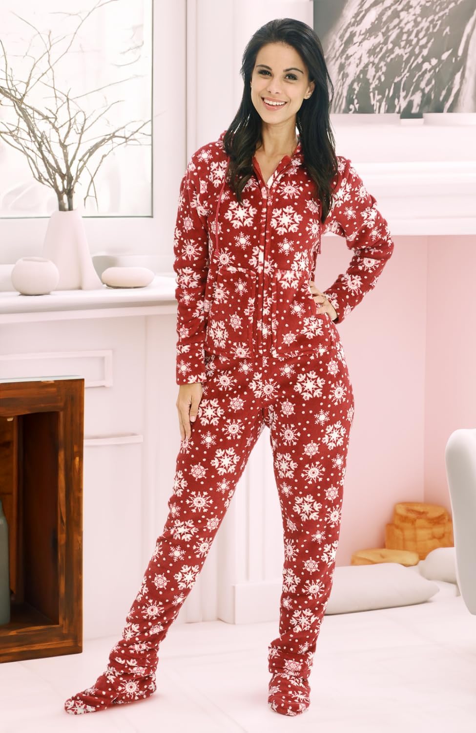 Alexander Del Rossa Adult Onesie Pajamas, Hooded Fleece Adult Onesie, One Piece Women's Pajamas