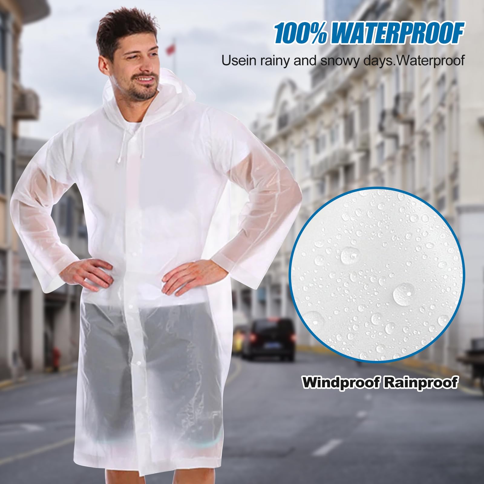 Lot de 2 Poncho Pluie Imperméable, Réutilisable Cape de Pluie, avec Chapeau, EVA Poncho Pluie, pour Homme et Femme, pour Randonnée, Camping, Festival, Vélo et Voyage