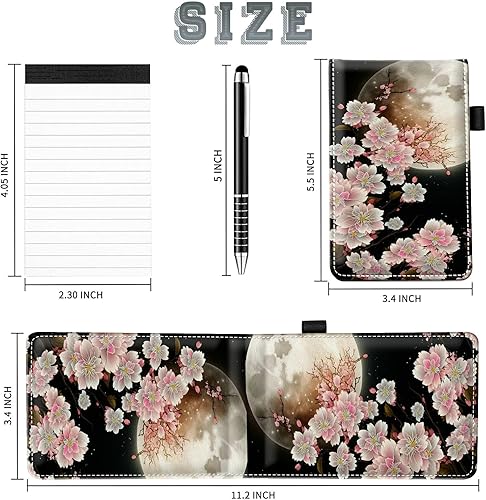 Miniatura 9 de Juego de 4 mini bloc de notas de bolsillo, funda de piel sintética con 2 ranuras para tarjetas, 1 lápiz capacitivo y 2 paquetes de notas para viajes