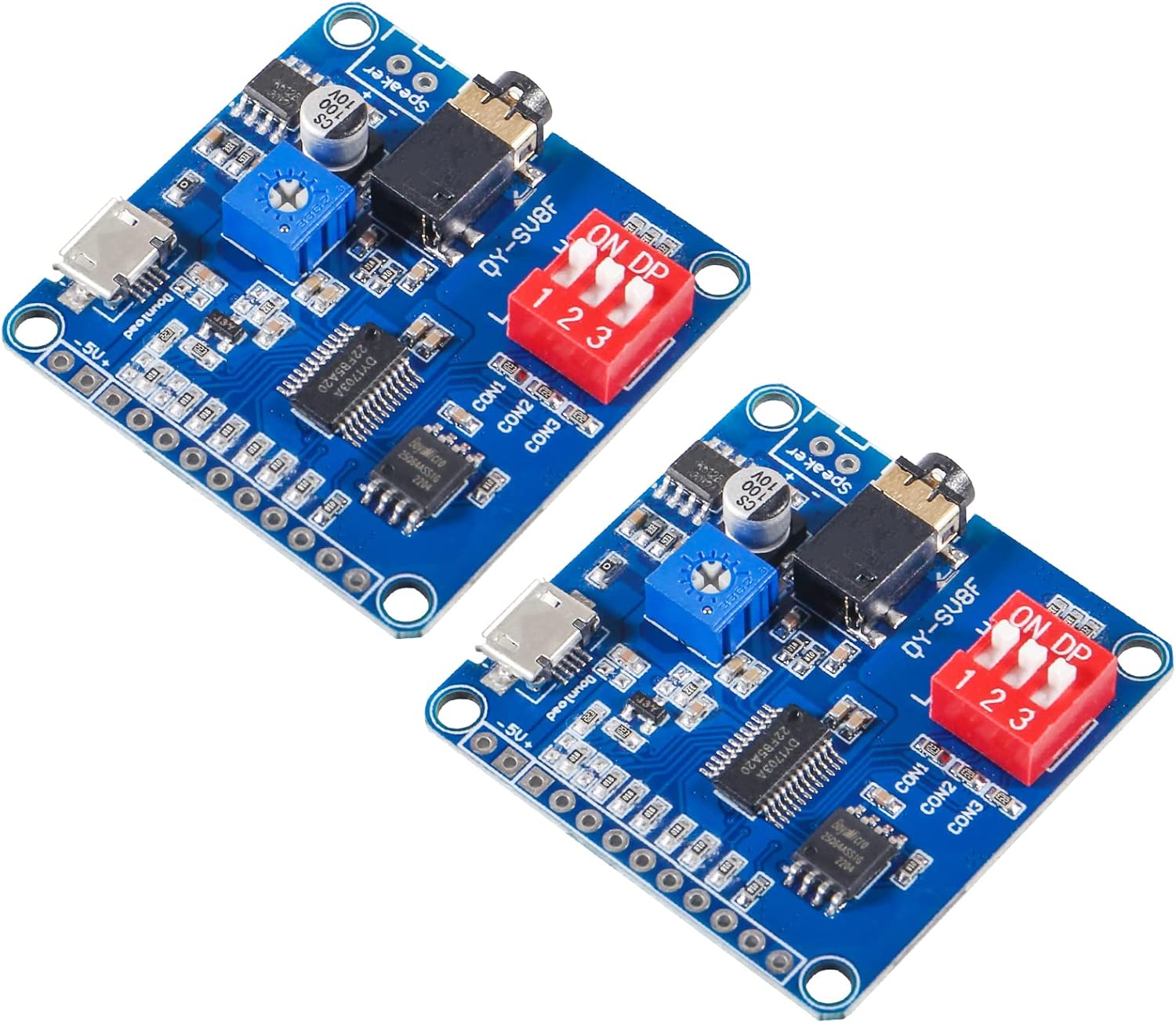 Diitao Módulo de reproducción de voz 2 unids tablero de módulo de voz reproductor de MP3, 5W 64MBit Flash Serial Control SDTF Tarjeta IO Disparador