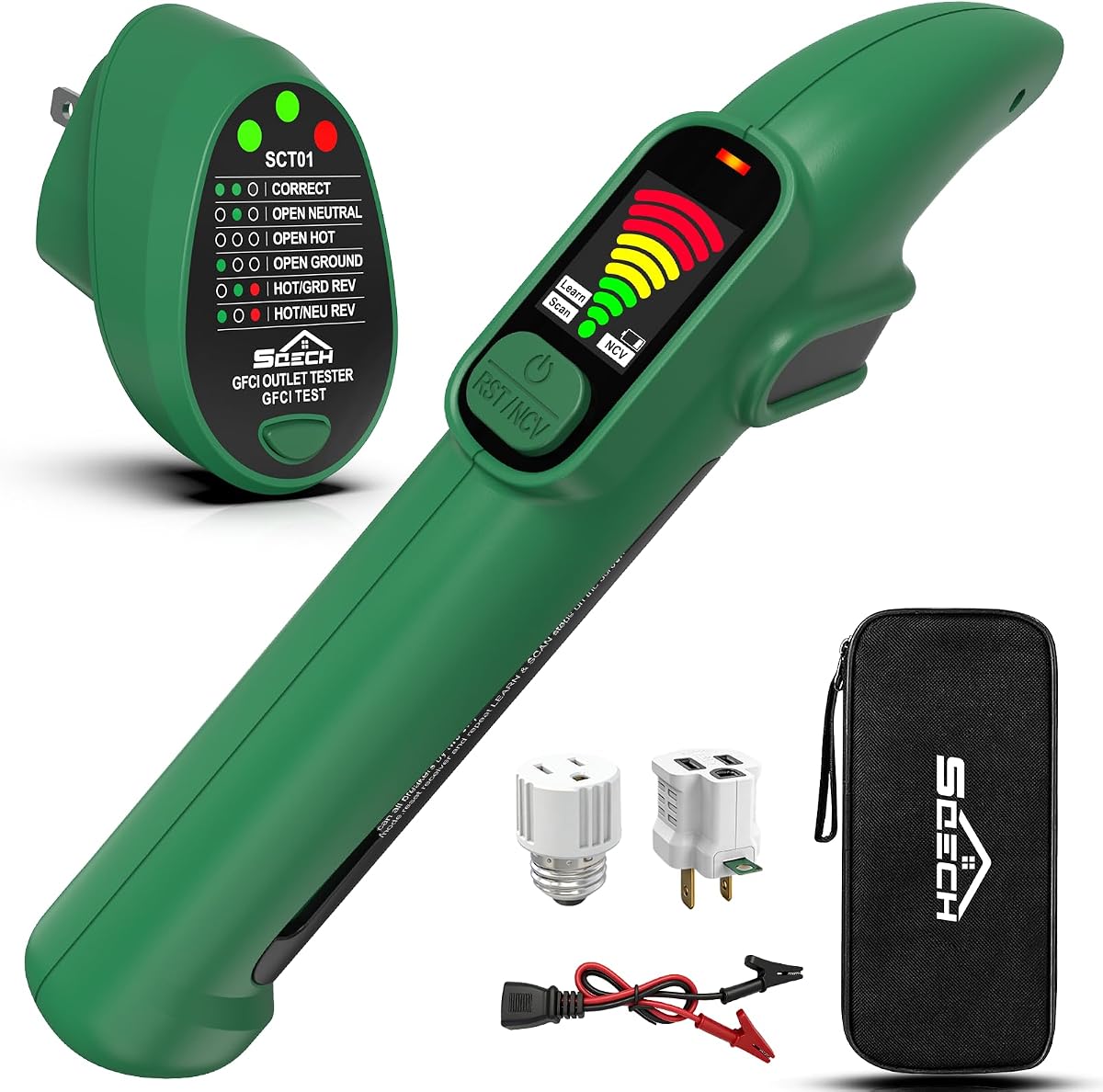 Circuit Breaker Finder Tool GFCI Outlet Tester Kit for 90-135V | Digital AC Electrical Circuit Tracer Wiring Checker NCV Detector with 3 Adapters Storage Bag Batteries