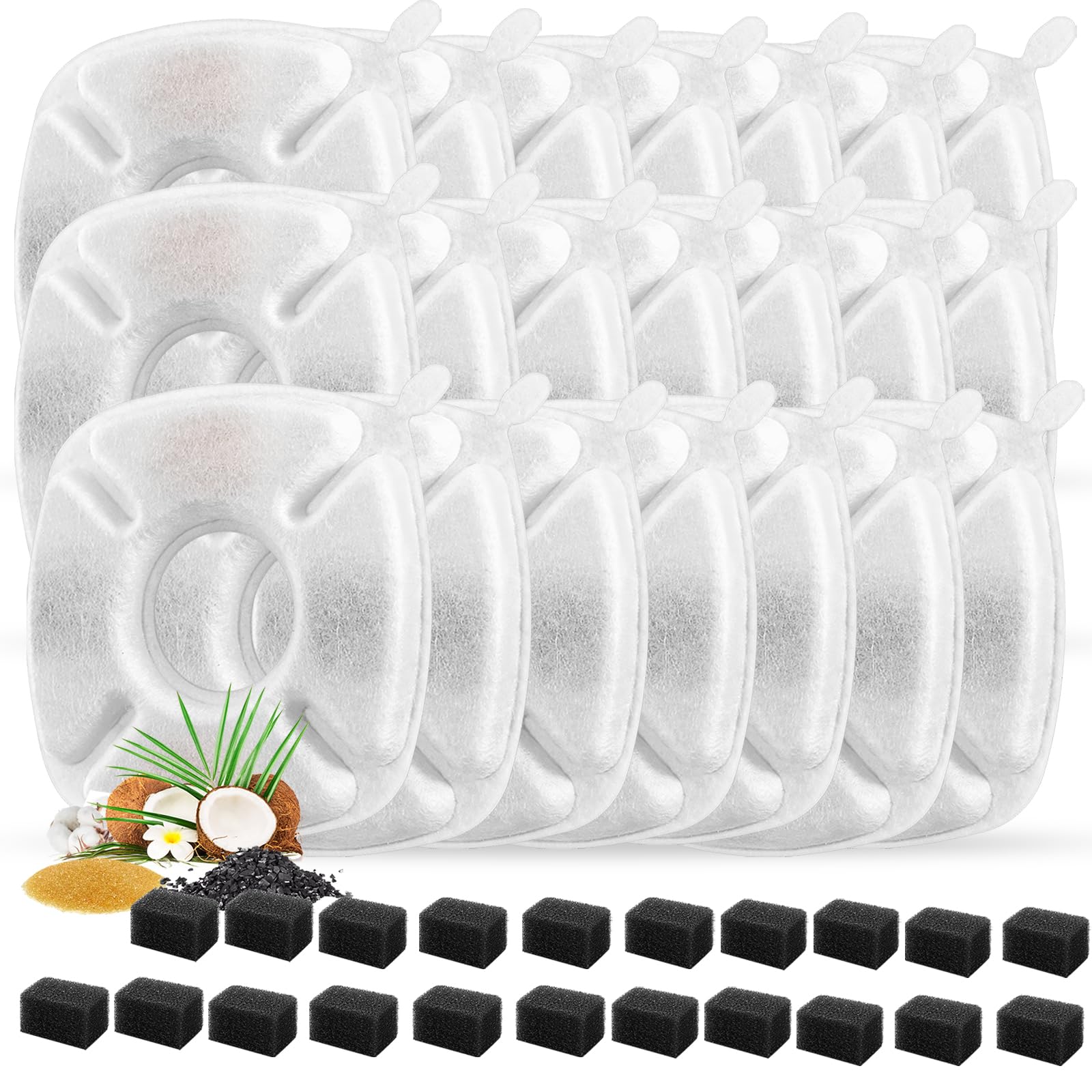 42 filtros de repuesto para fuente de agua para gatos, paquete de 21 filtros de fuente de agua, 21 esponjas de prefiltro, filtros de repuesto para fuente de mascotas para gatos de 94 onzas/2.8 L