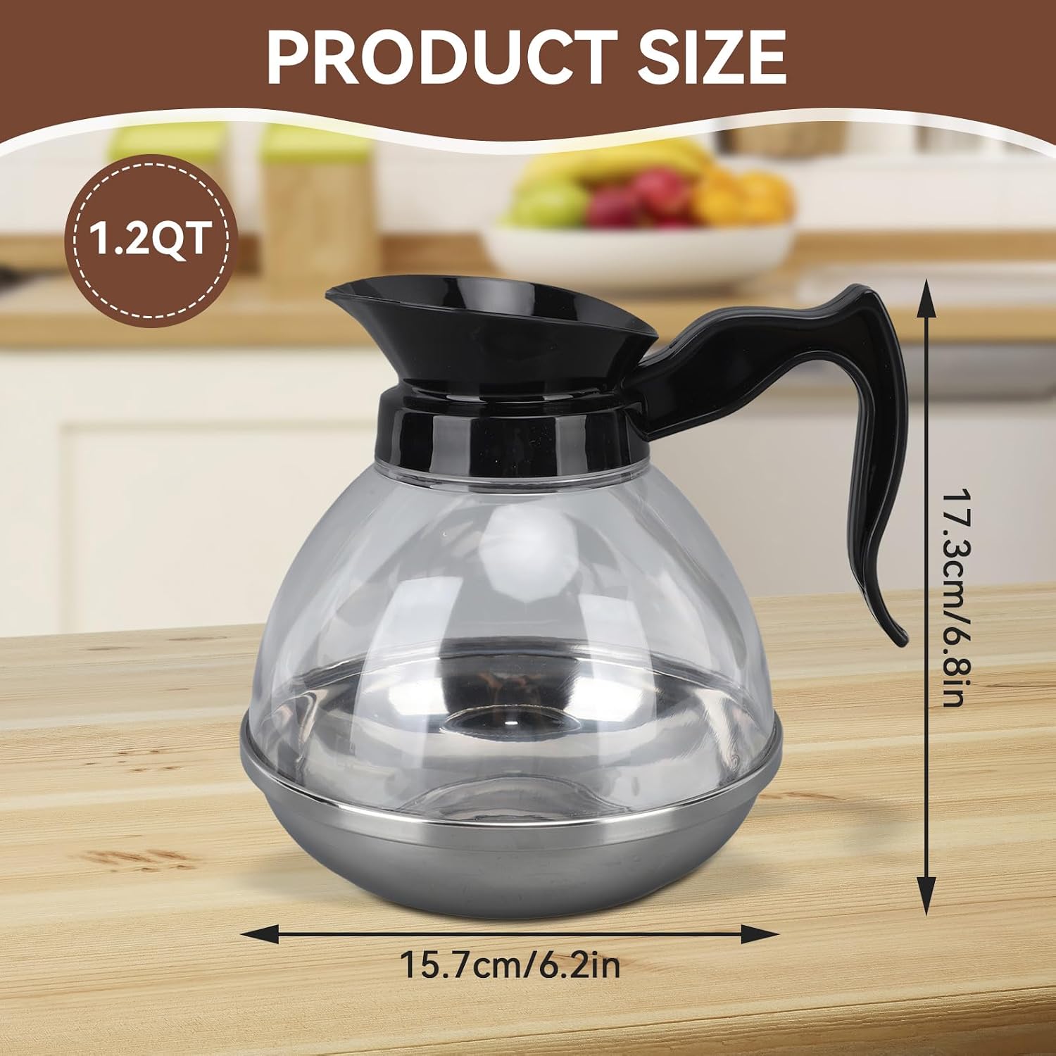 1.2QT Glass Coffee Pot Replacement, Replacement Coffee Pot Carafe Glass Commercial Coffee Pot Decanter Replacement with Pour Spout and Comfortable Grip Handle for Machine Stove