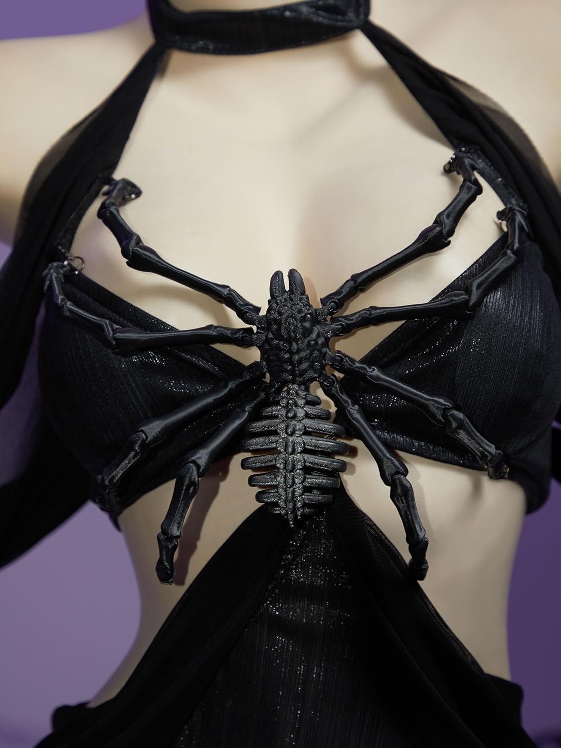 MEOWCOS Maxi Bodycon Dress Long Slit Gothic Spider Pattern Halloween Costume