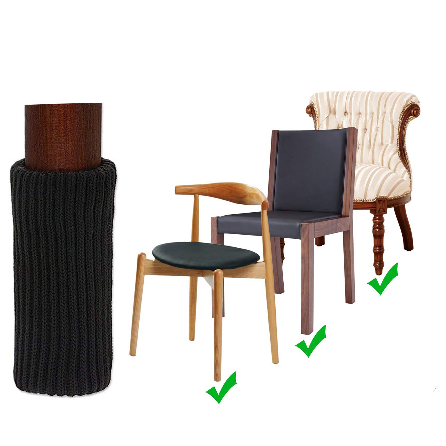 TEKEFT 20PCS Chair Leg Socks Furniture Leg Feet Wood Floor Protectors Set Cross Knitted Black — view 7