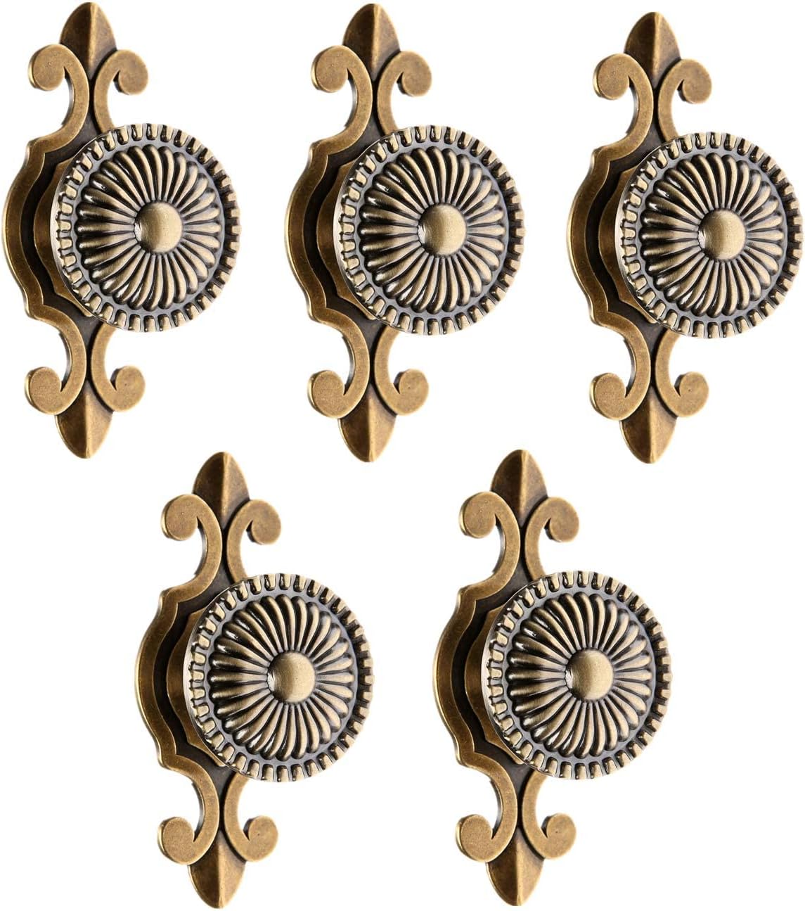 MUXSAM Kitchen Cabinet Knobs Pulls with Backplate, 2 in 1 Retro Round Metal Knob Pull Handle for Antique Dresser Drawer Cabinet Cupboard Wardrobe Door Room Hardware Decoration,5-Pack, Bronze