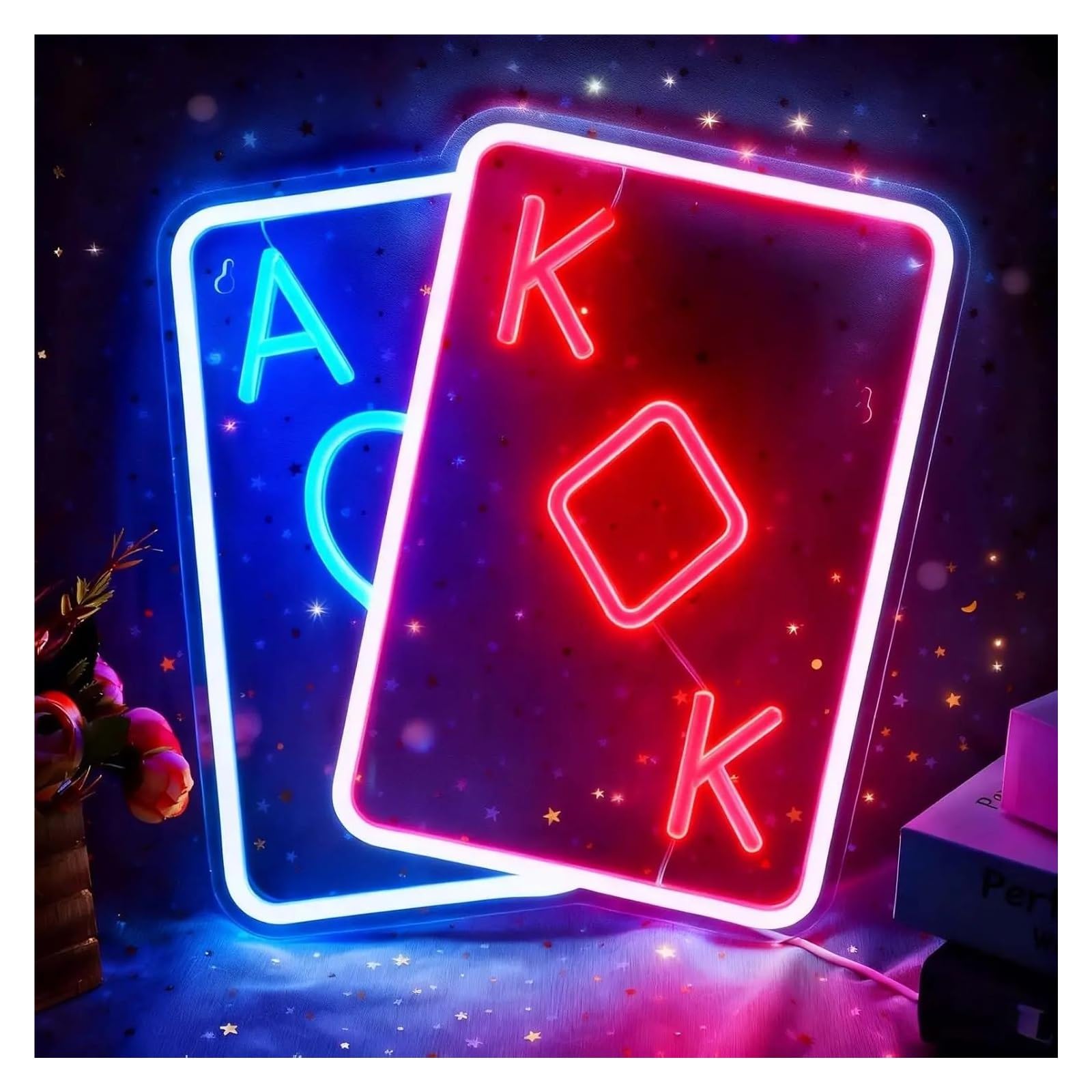 Rongch One Color Hanging Art Signs Poker Neon Sign Casino For Bar Party Poker Room Man Cave Pub Wall Art Decor Dimmable Usb Powered 36X33cm