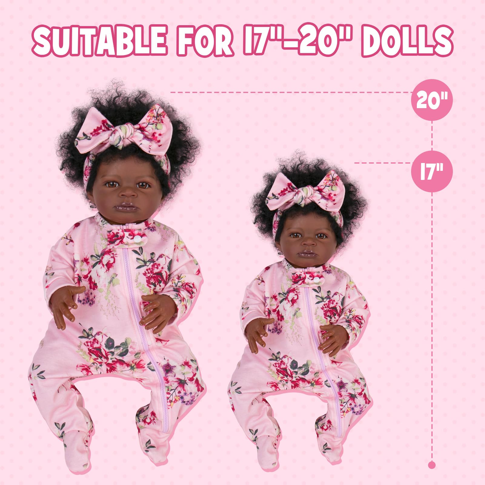 Ropa realista de muñecas de bebé Reborn de 20 pulgadas, ropa morada, conjunto de monos florales para muñecas recién nacidas de 17 a 20 pulgadas 5
