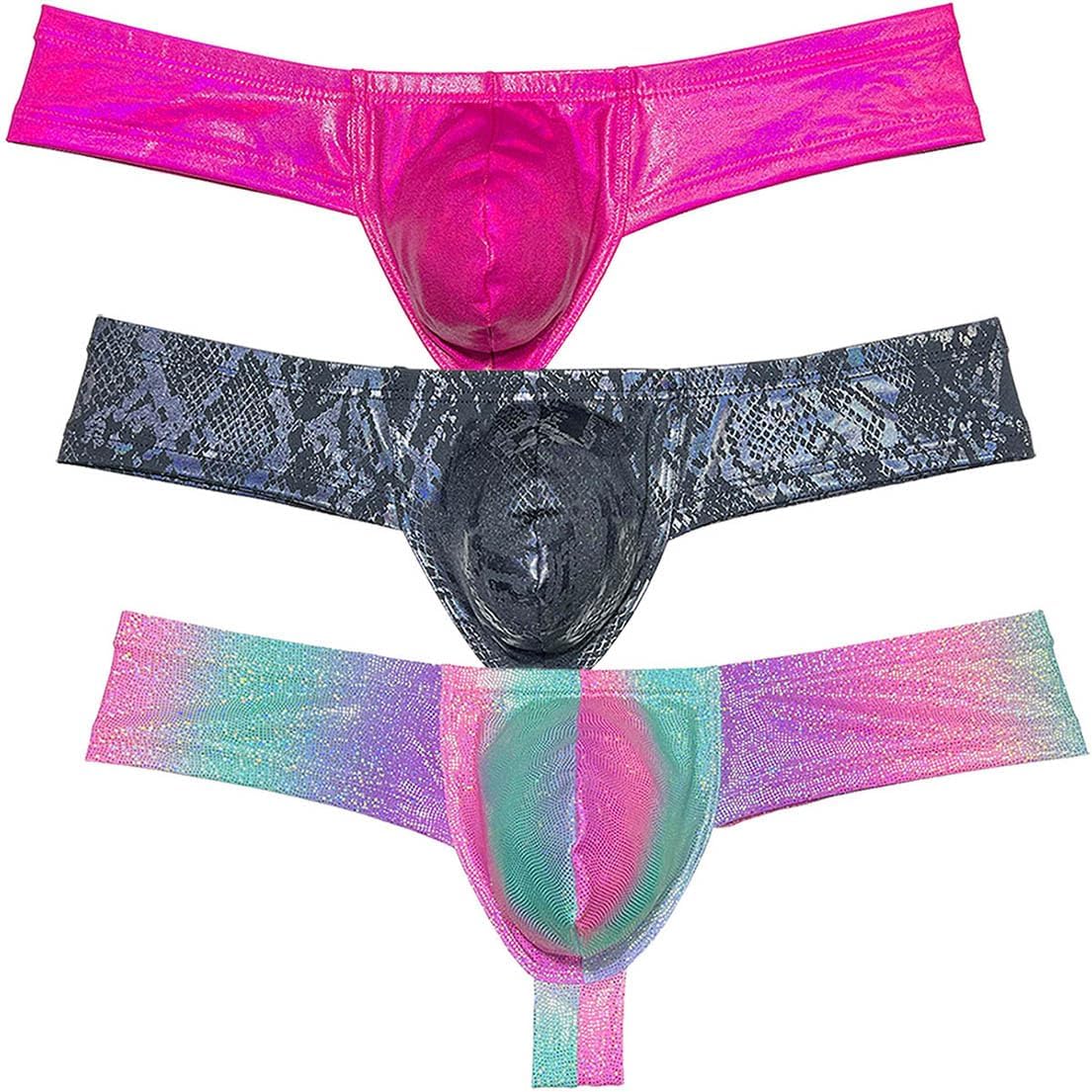 OROCOJUCO Men's Metallic Shiny Cheeky Briefs Underwear Male Pouch Soft Underpants Ultra Hight Cut Brazilian Bikini