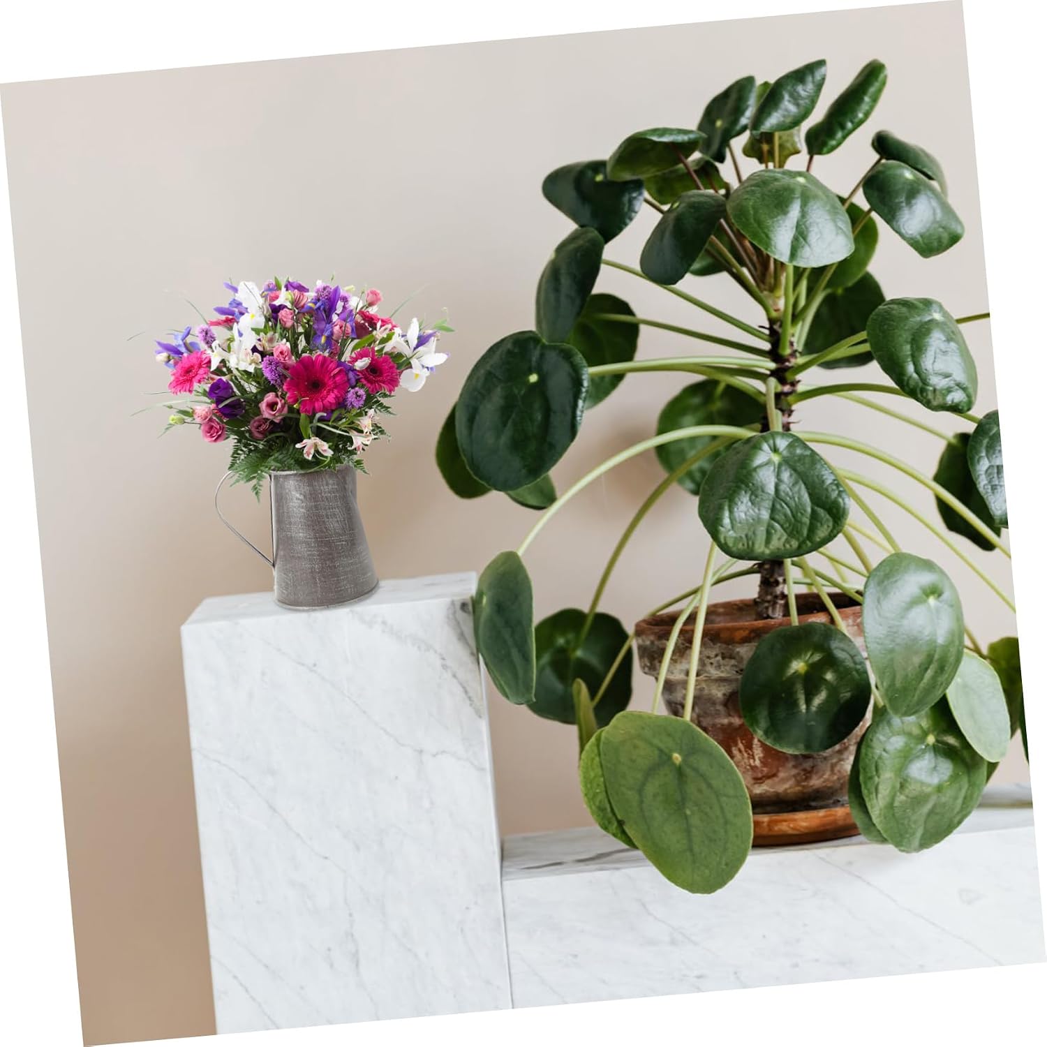 Retro Iron Flower Arrangement Pot with Handle for Household Decor