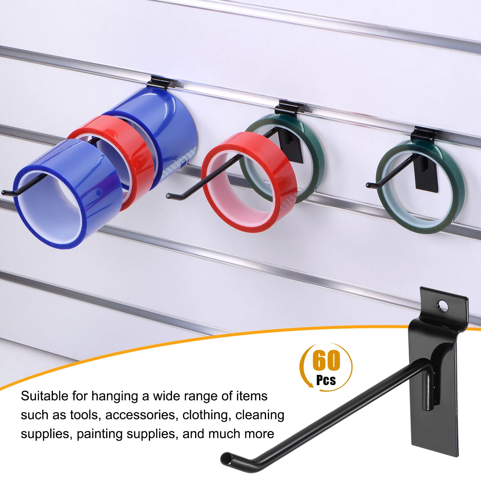 QUARKZMAN 24pz Doga Parete Ganci 8" Lunghezza Metallo Pannello Pannello Display Parete Appeso Gancio e Appendiabiti, Nero Pannello Pannello Sospeso Gancio, Nero