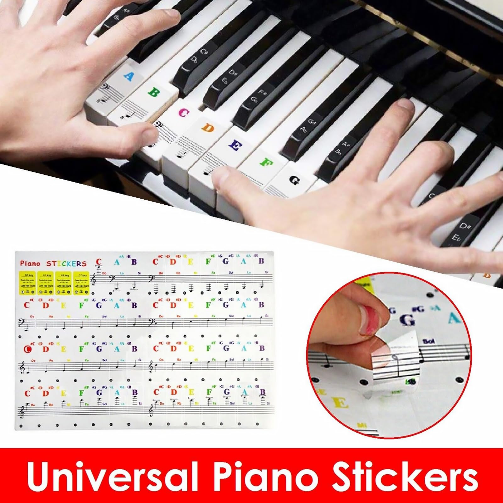 Removable Piano Keyboard Letters Piano and Keyboard Stickers for Kids and Beginners, 88/61/49/37 Key,