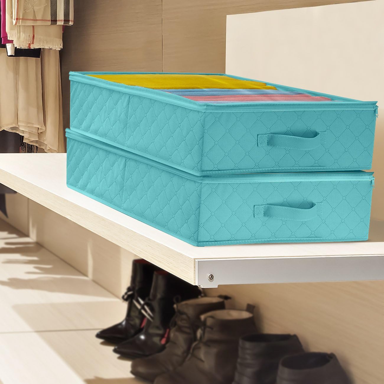 Sorbus Storage Bags Closet & Underbed Organizer Set, Clear Cover, Foldable with Carry Handles, Great for, Clothes, Linens, Bedding, Closets, Bedrooms, and more (Closet Organizer, Aqua)