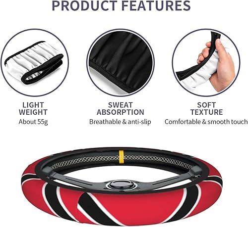 Miniatura 7 de Bandera de Trinidad y Tobago - Funda para volante de 15 pulgadas, universal, antideslizante, decoración para volante, accesorios de automóvil, funda