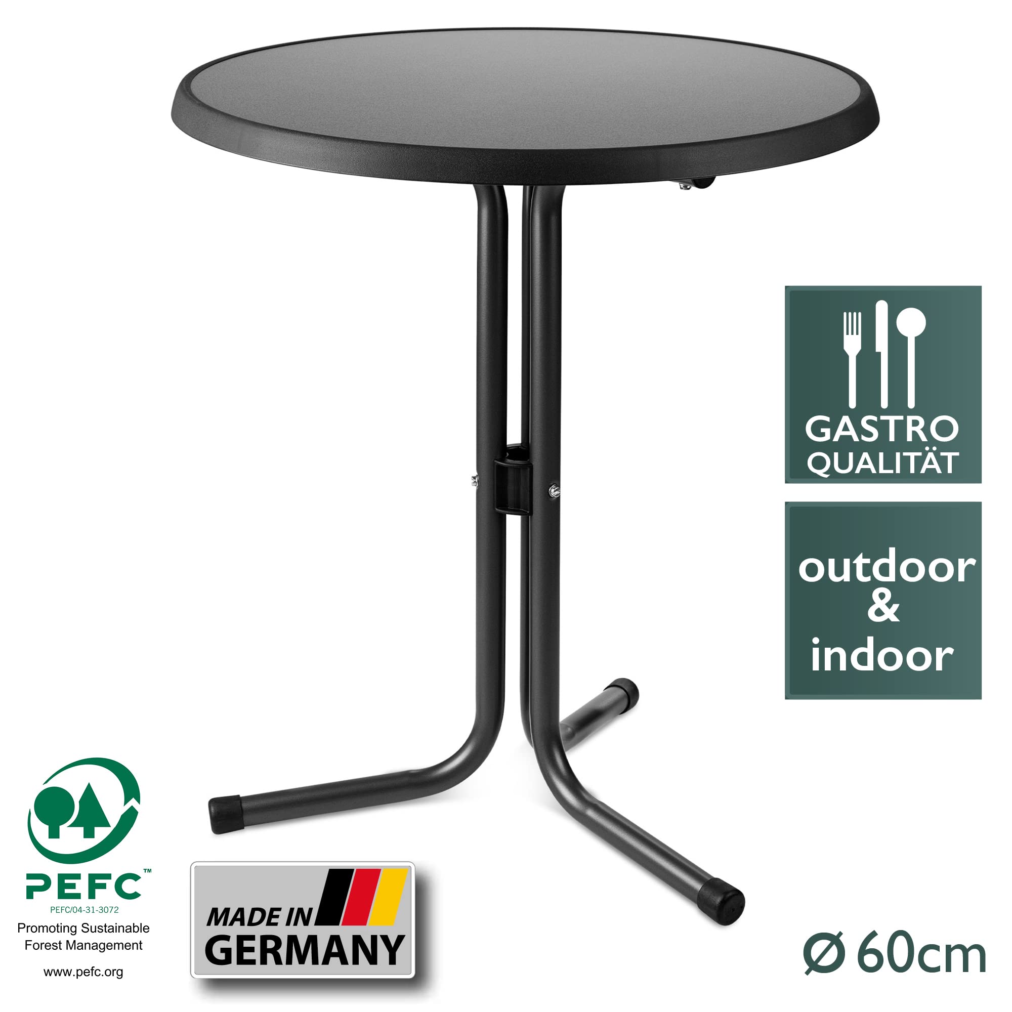 Beautissu Bistrotisch Outdoor Rund Wetterfest Made in Germany Balkontisch | Ø60cm 70cm hoch Anthrazit Gartentisch Beistelltisch Stehtisch Balkon Klein Garten runder Emma