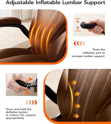 Miniatura 3 de Silla de escritorio de oficina, silla ergonómica para computadora con brazos abatibles acolchados y soporte lumbar ajustable, silla ejecutiva de