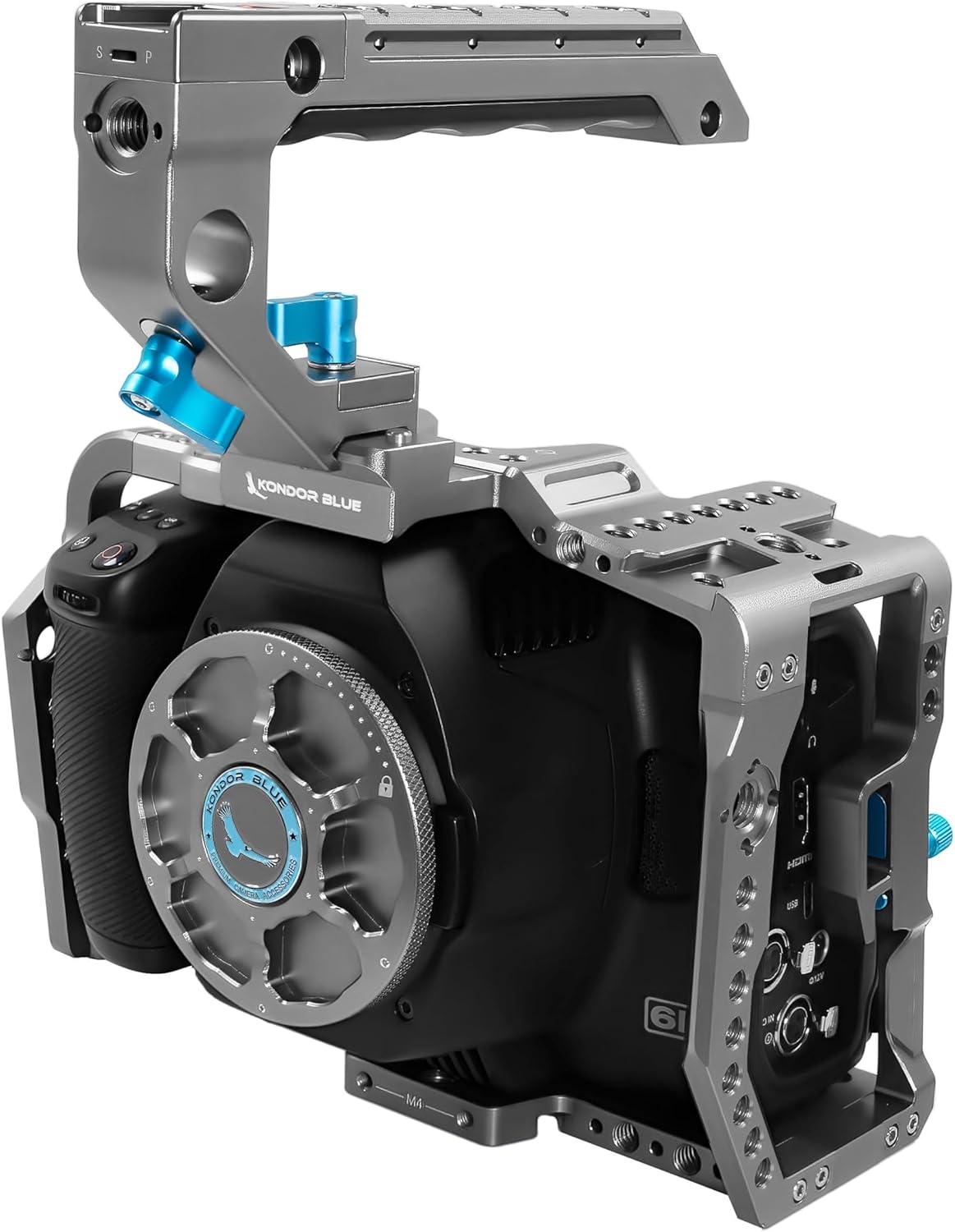 KONDOR BLUE 6K Pro Cage with Top Handle Compatible with Blackmagic Design | Lightweight Aerospace Grade Aluminum | Multiple Mounting Points | Built-in HDMI & USB C Cable Clamps | Space Gray…
