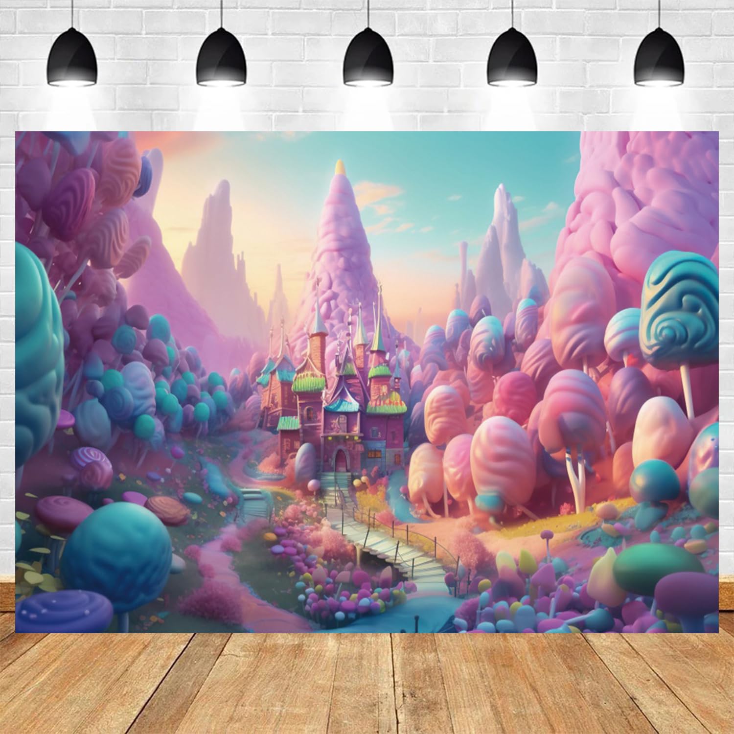 Candyland Fondale Fantasy Candy Castle Fotografia Sfondo Dolce Lollipop Sogno Cielo Blu Cartone Animato Bambini Compleanno Banner Decorazioni Baby Shower Neonato Ritratto Photo Booth Prop