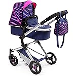 Bayer: Vario Doll Pram with Adjustable Reversible Handle, Holds Dolls up to 52cm, Blue Pink Unicorn Design, Convertible to Jogger