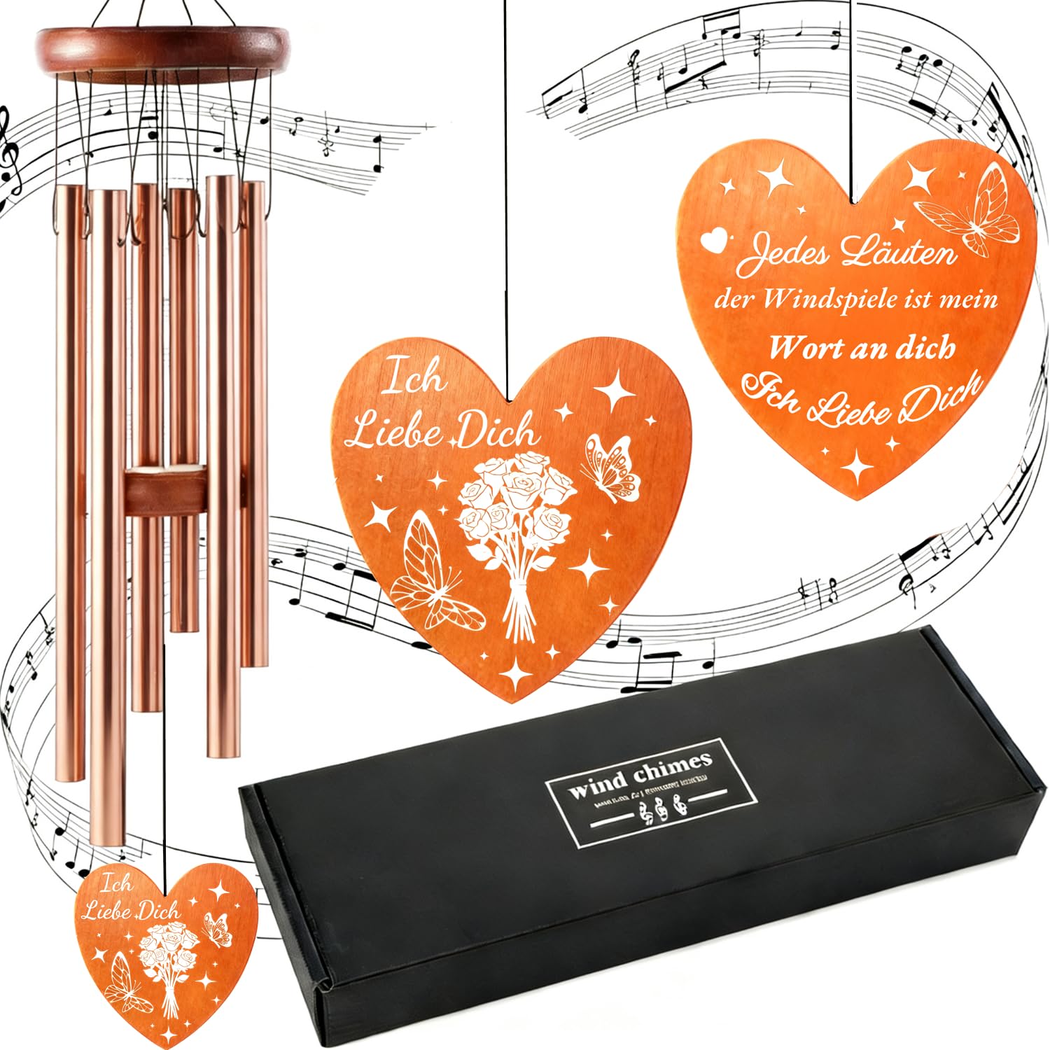 Geschenke für Frauen Windspiele aus Roségold für Draußen Hängend 6 Rohre Windspiel Metall Klangspiel Garten Glockenspiel Hängend Wind Chimes für Garten/Draußen Damen Geschenk