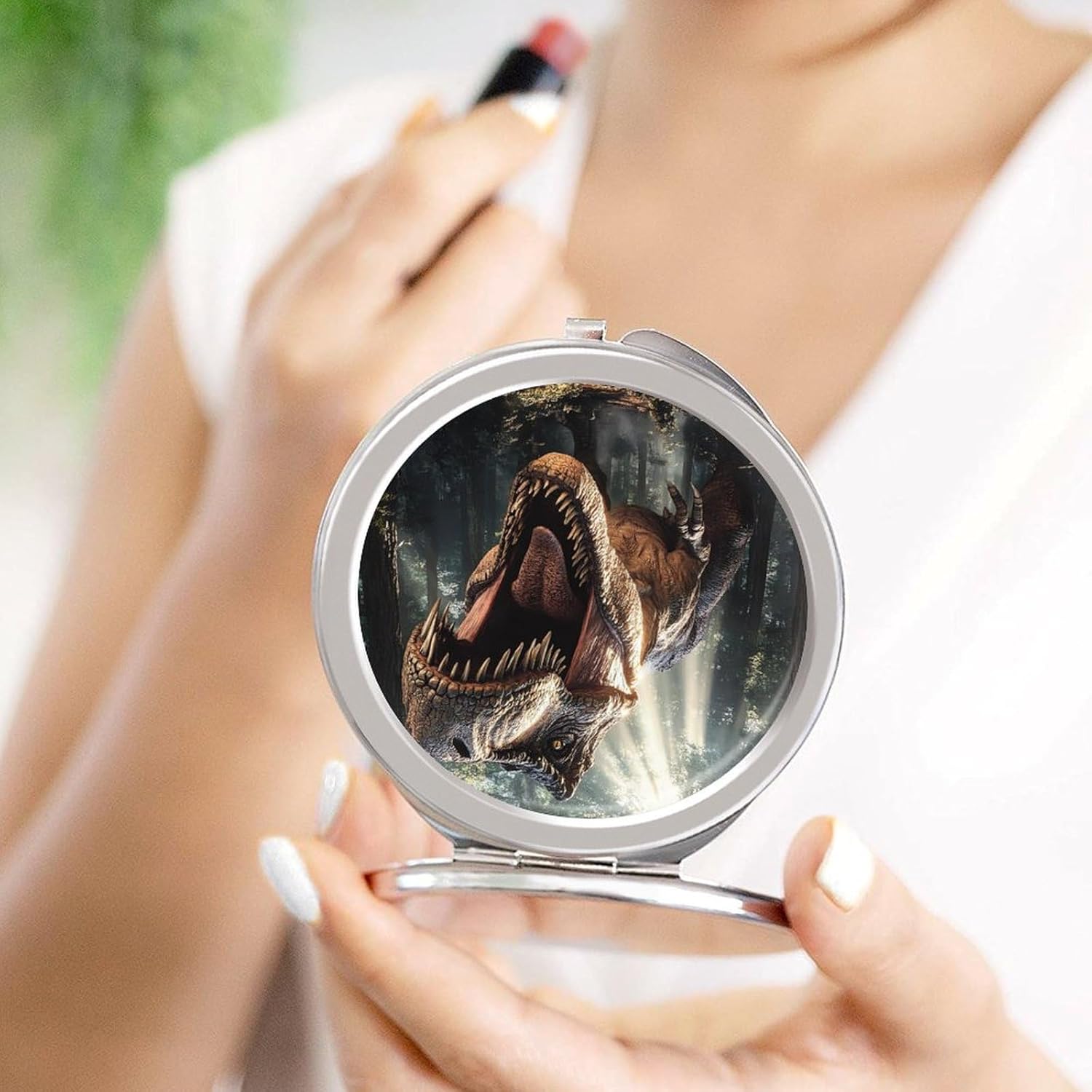 Dinosaur Compact Makeup Mirror Mini Foldable Cosmetic Mirror Portable Travel Mirror for Purse Pocket