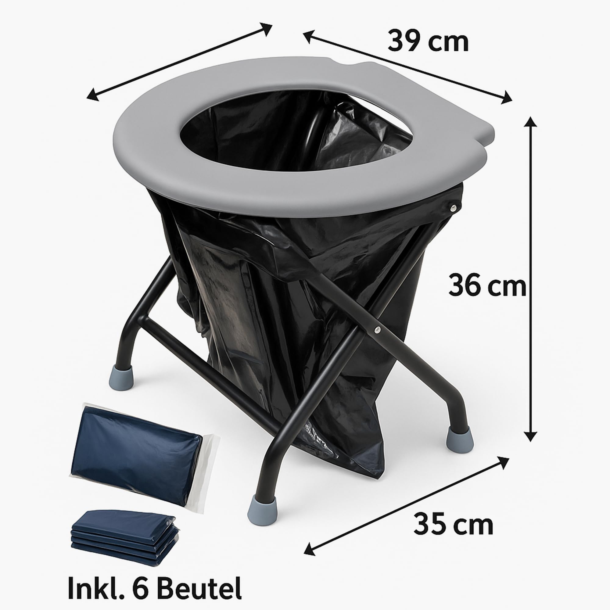Yachticon Kit Toilette pliable avec 6 sacs - gris