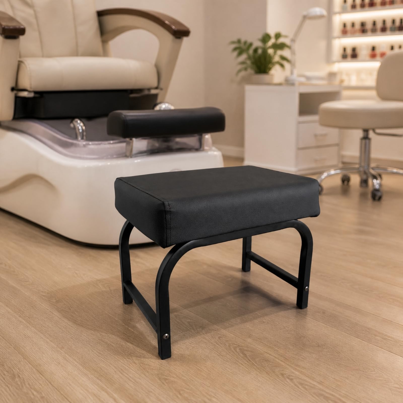 Milageto Sgabello Poggiapiedi con Struttura in Metallo Robusto Sgabello Poggiapiedi con Imbottitura Imbottito per Manicure