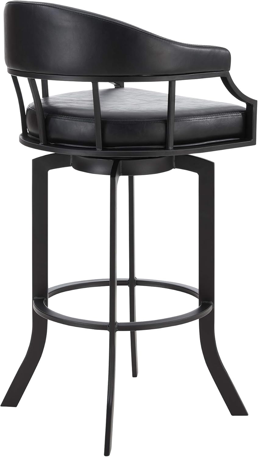 Armen Living Pharaoh Swivel 26" Black Powder Coated and Black Faux Leather Metal Bar Stool