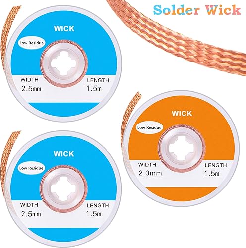 Miniatura 3 de Mechas de soldadura, paquete de 3 mechas trenzadas de soldadura sin limpiar para herramienta de eliminación de soldadura, 0.1/0.08 pulgadas de ancho