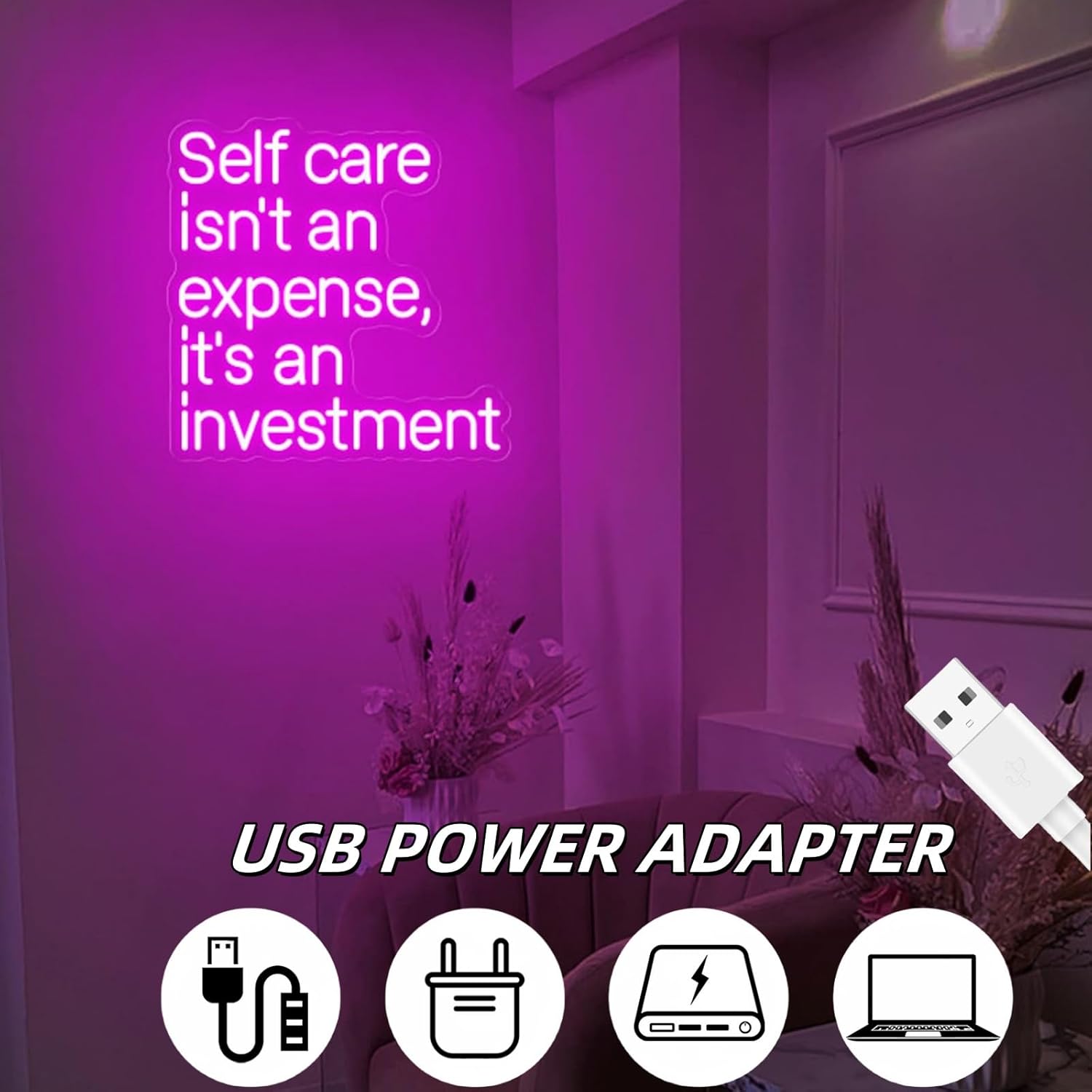 Self Care isn't An Expense, It's An Investment Neon Sign, Lighted Salon Signs, Self Care Clinic Wall Decor, Beauty studio Wall Art Business Sign, 14"x14"