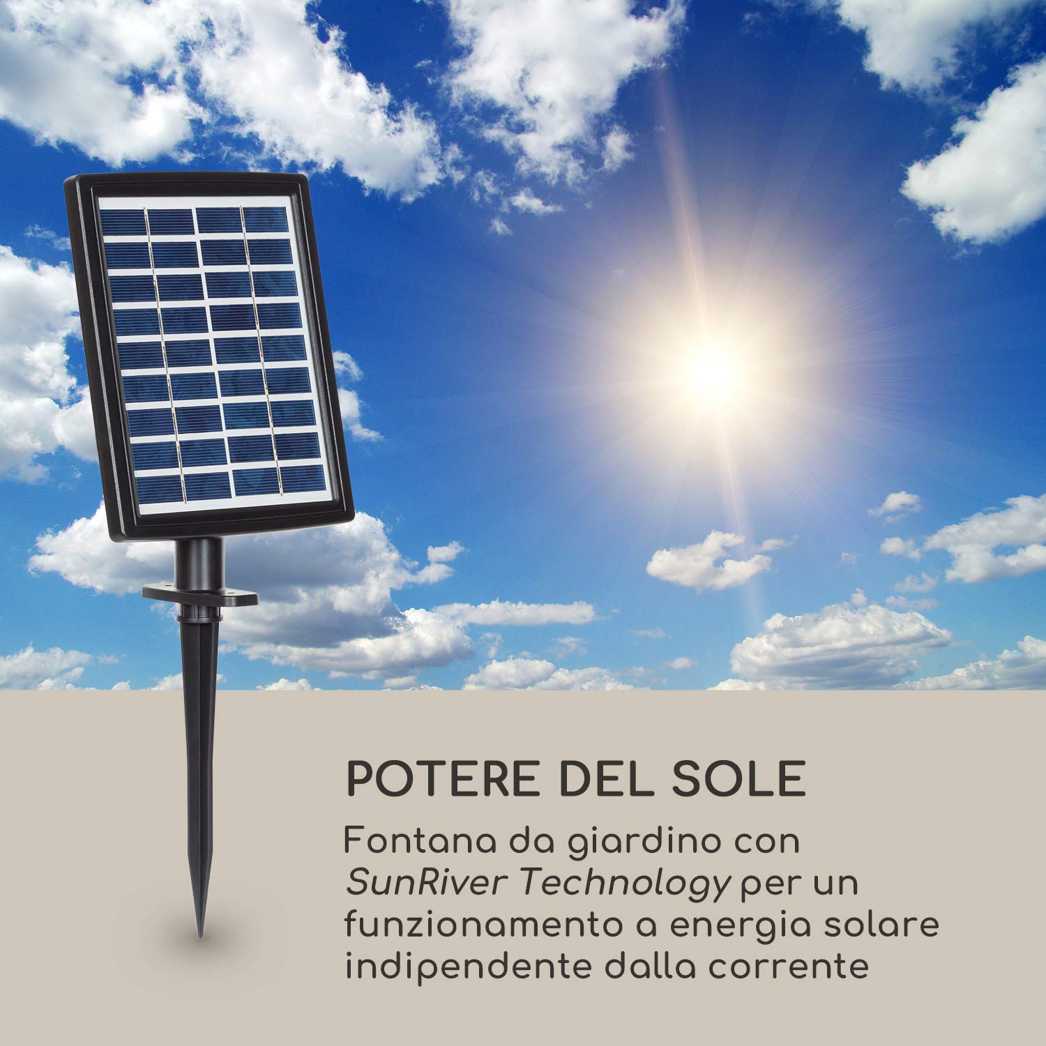 blumfeldt Savona - Fontana Solare, incl. Pannello Solare, Potenza: 2,8 Watt, Batteria agli Ioni di Litio (Durata: ca. 5h), Illuminazione LED, Materiale: Poliresina, Resistente al Gelo, Effetto Pietra