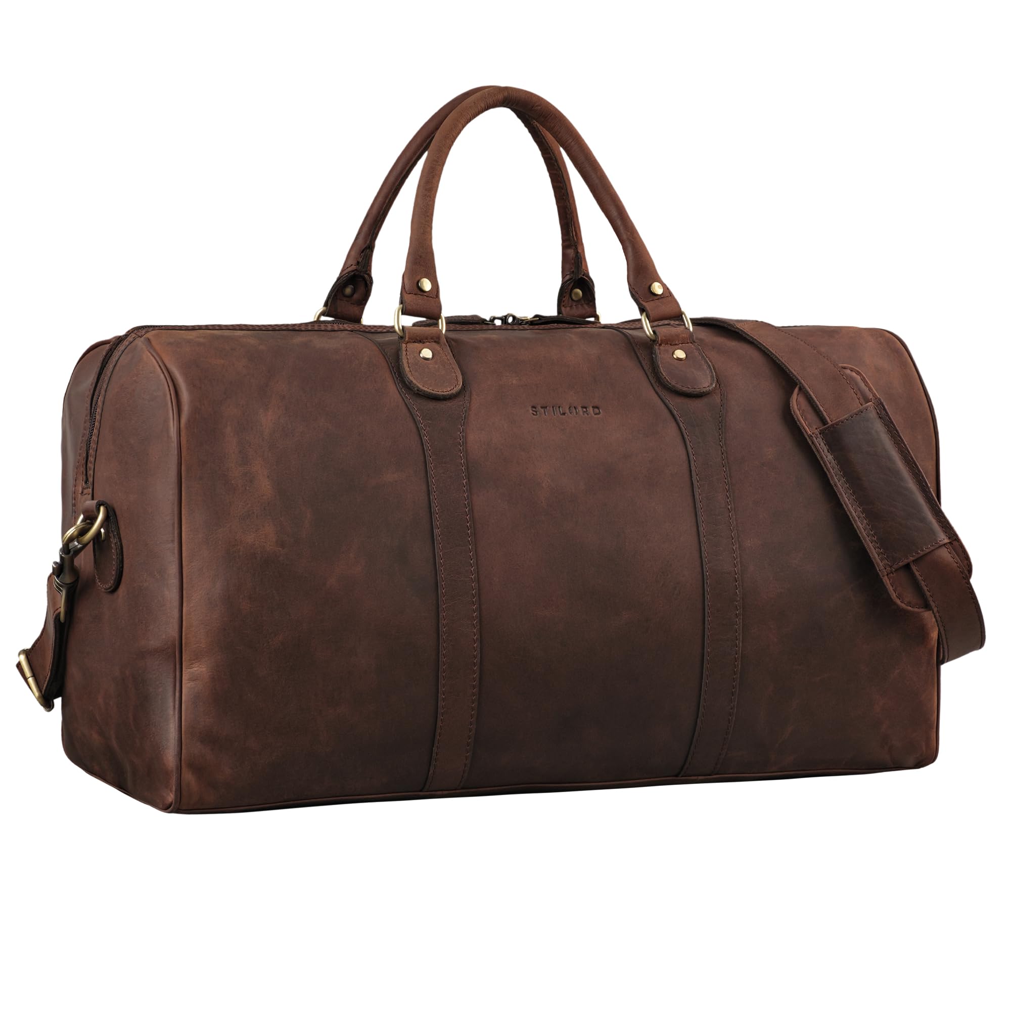 STILORD Vivaldo Espaciosa Bolso de Viaje Cuero Bolso de Mano de Hombre Elegante Bolsa Deporte Mujer Vintage Weekend Bag Piel Auténtica Color:Zamora - marrón