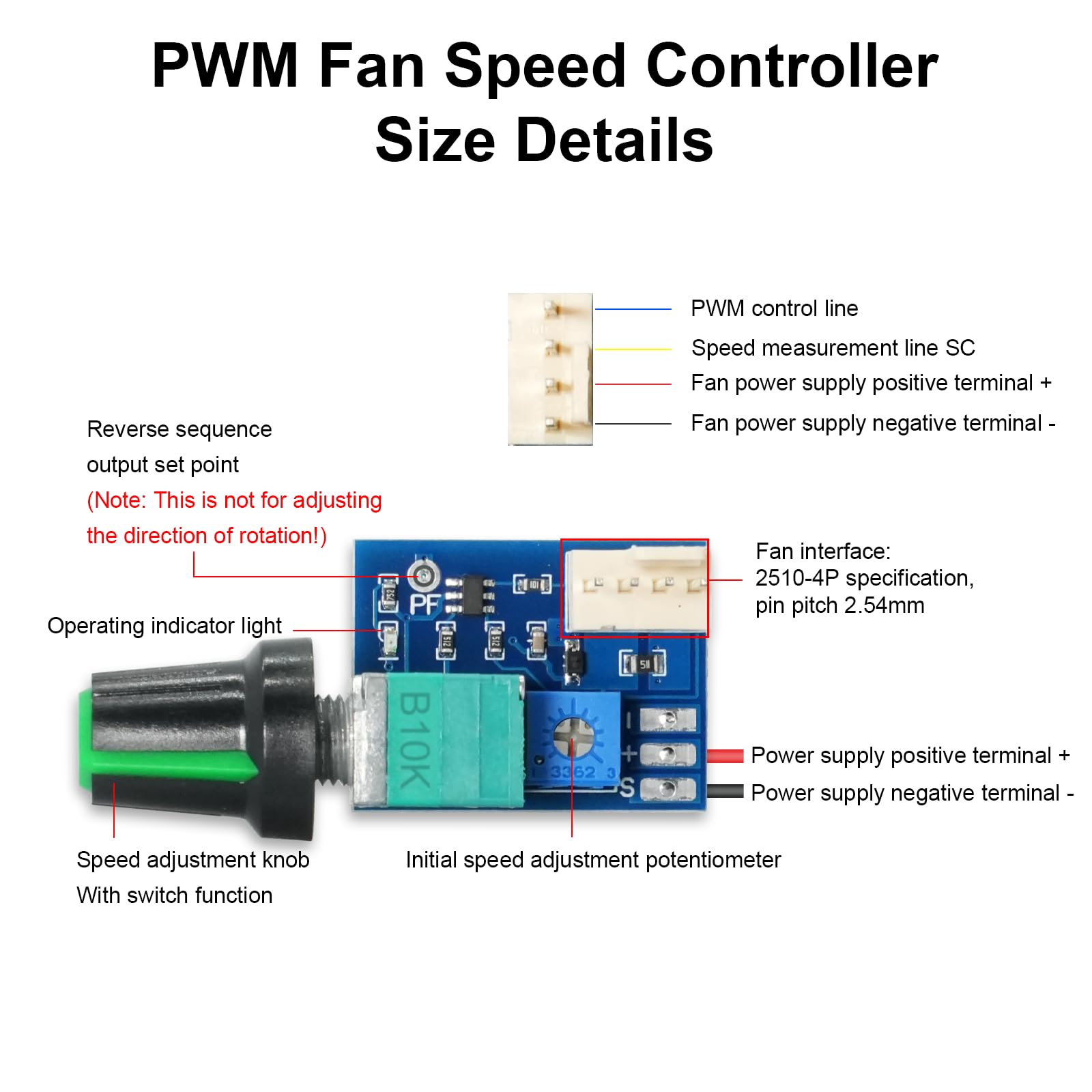 1 PCS PWM Regolatore di velocità della ventola,4Pins 1 canali fan controller PC CPU Manopola di controllo della velocità del regolatore per Il Telaio del PC del Computer（Con precablaggio）